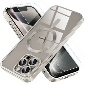 YAEFDD Coque magnétique pour iPhone 13 promax [jamais jaune] full camera lens Protector plaqué Soft transparent gris pas cher