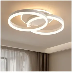 AMDELNE Plafonnier led Salon 2 Ring 50cm, 36W Plafonnier Moderne Dimmable avec Télécommande, en Métal+Acrylique, Design Rond,pour Salon, Chambre, Salle à pas cher