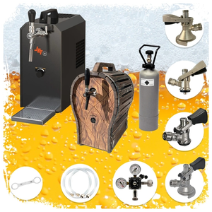 ich-zapfe Complete Set - Biertap JET 30 1-kraans, 35 liter/uur - met 4 x Fustkoppeling, met houten vat - Droogkoeler, Thuistap, Bierkoeler