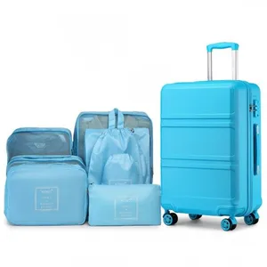 KONO Ensemble de Valises 51.5x40x22cm Légères ABS rigide avec 8 cubes d'emballage, Valise de Voyage à 4 roulettes et Serrure TSA, BleuVendu parcdiscount