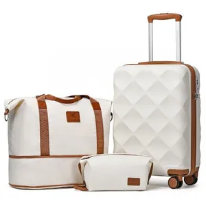 British Traveller Set de 3 Valise Cabine+ Pliable Sac de Voyage, Valis... pas cher