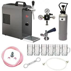 ich-zapfe Complete Set - Biertap JET 30 1-kraans, droogkoeler, 35 liter/uur Thuistap, Bierkoeler incl. bierglazen ISAR 0,3 liter 6 st., Kraankop - NC-adapter