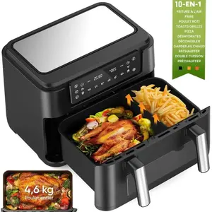 BISPRICO Friteuse sans huile, Air fryer, 2400W, 10L de volume, Minuterie, 10 programmes, 3 fonctions, Affichage digital, Boîtier résistant à pas cher