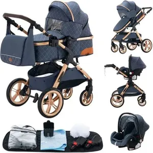 BAZARLAND30 Poussette 3 en 1 Bébé Combinée Siège-Auto Nacelle Trio Réversible Régl... pas cher