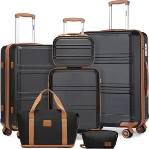 KONO Set de 6 Valises de Voyage Ensemble de Valise (28/55/65/74cm)+Pliable Sac de Voyage pour Sport avec Trousse de Maquillage, Noir pas cher