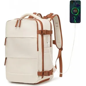 Kono Sac à Dos 42x30x20 cm - Bagage Cabine pour Avion, Sac de Voyage pour Ordinateur Portable, Bagage à Main Étanche Beige pas cher