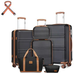 KONO Set de 6 Valises de Voyage Rigide Bagage Cabine (24/51/65/75cm) avec Serrure TSA+Vanity Case + Sac de Voyage 40x30x20cm, Noir pas cher
