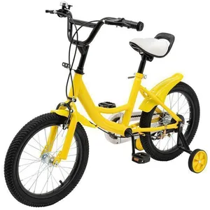 OUKANING Vélo pour Enfant 16" - Jaune - avec roue auxiliaire amovibles, Pneus en Caoutchouc, Siège réglable - Cadre en acier carbone pas cher