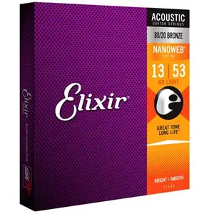 Elixir 11182 Nanoweb HD Light Cordes pour guitare folk 13-53 pas cher