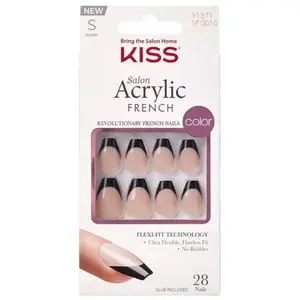 Kiss Salon Acrylic S - Kunstnagels Tips - Zwart French - 28 Stuks pas cher
