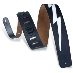 Levy's Levy's Dm2-Blk - Sangle 6,4 Cm, Cuir Avec Coutures, Motif Éclair, Dos En Daim - Black