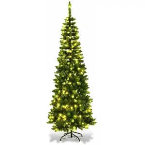 GOPLUS Sapin de Noël 195CM Lumineux-708 Branches Touffues+250 LED-Aiguilles en PVC-Ouverture Parapluie & Automatique pas cher