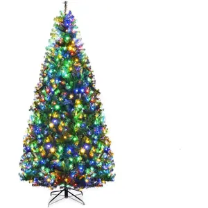 GOPLUS Sapin de Noël Artificiel 210CM-Lunimeux LED 500 Ampoules-11 Modes d'Eclairage-1570 Branches Réaliste en PVC Ignifugé pas cher