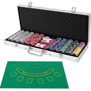 COSTWAY Mallette de Poker - 500 Jetons - 2 Jeux de Cartes - 5 Dés - 3 ...