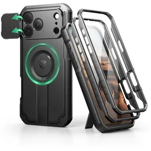 DEXNOR Coque Magnétique pour iPhone 17 Pro Max avec 2 Cadre Avant Protection Décran Intégrée et Béquille Noire pas cher
