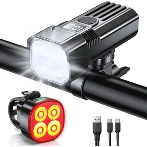 NetBoat Ensemble Lumière Vélo, Rechargeable Avant et Arrière,Phare de Vélo 1000 Lumens Vrès Lumineux avec 2 LEDs 2400 mAh IPX5Vendu parcdiscount