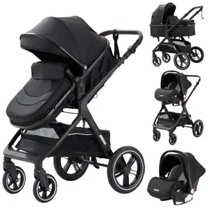 YAZOCO - Poussette combinée 3 en 1 - Avec nacelle-siège auto - Jusqu'à 15Kg - Noir pas cher