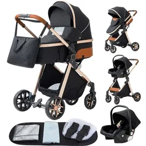 YAZOCO - Poussette 3 en 1 Bébé Poussette Combinée Siège-Auto Nacelle Trio Réversible Réglable Haute Qualité Roues Noir pas cher