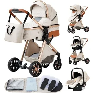 YAZOCO - Poussette 3 en 1 Bébé Poussette Combinée Siège-Auto Nacelle Trio Réversible Réglable Haute Qualité Roues increvables Blanc