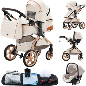 YAZOCO - Poussette combinée 3en1 - Avec nacelle-siège auto - Jusqu'à 15Kg - Blanc pas cher