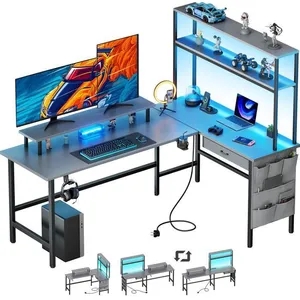 HLONONE Table de jeu LED de 170cmTable dangle en L Avec Tiroirs et Sac... pas cher