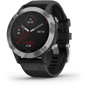 Garmin fenix 6 - Montre GPS multisports haut de gamme - Silver avec bracelet noir pas cher