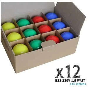 Lot de 12 ampoules led B22 1,5W Rouges, Bleues, Vertes et Jaunes (équivalence 15W) pour Guirlande Extérieure Limão non-dimmable pas cher