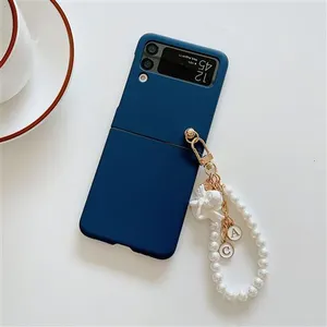 Coque pour Samsung Galaxy Z Flip 3 FONGWAN avec Chaîne de perles - ble... pas cher