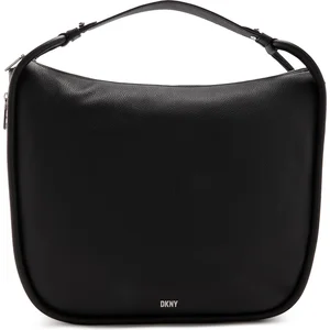 DKNY Leren Schoudertas Handtas Phoebe Hobo Bag Black / Silver Zwart pas cher
