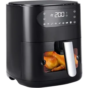 Friteuse à air chaud Nettlife 6 L avec panier simple et hublot - 7 programmes de cuisson 11 fonctions - Friteuse à air chaud noir pas cher