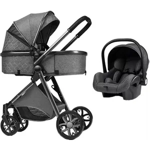LUXCAR Poussette 3 en 1 Bébé Combinée Siège-Auto Nacelle Haute Trio Réversible Réglable Haute Qualité Roues increvables Canne Gris pas cher