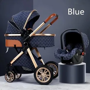 P O S Poussette 3 en 1 Bébé Combinée Siège-Auto Nacelle Trio Réversible Réglable Haute Qualité Roues increvables Canne bleu bazarland30 pas cher