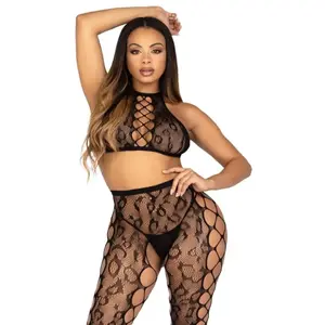 Comparateur de prix : Leg Avenue - Crop Top and Crotchless Tights Lingerie set - Zwart