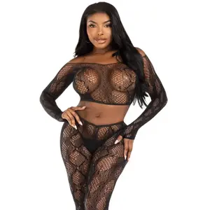 Comparateur de prix : Leg Avenue - Python Crop Top and Footless Tights Lingerie set - Zwart