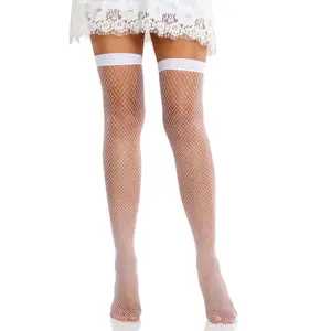 Leg Avenue - Fishnet with Satin Bow Backseam Thigh high kousen - Wit pas cher