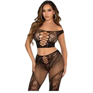 Comparateur de prix : Leg Avenue   Off-Shoulder Crop Top & Legging Set   Zwart