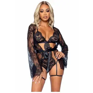 Leg Avenue Teddy, lace robe & ribbon tie pas cher