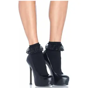 Leg Avenue Socquettes avec Bord Volant en Dentelle Noir Taille Unique pas cher