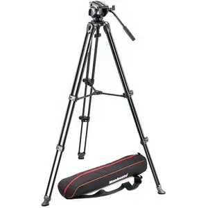 Manfrotto Kit de trépied vidéo avec tête fluide et sac de trépied MVK500AM (Métal), Trépied, Noir pas cher