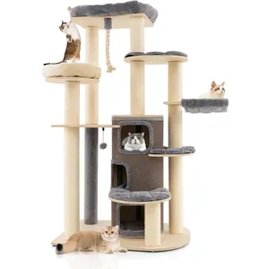 Costway Grand Arbre À Chat 173cm - 3 Condos, 2 Perchoirs, Hamac - Tour...Vendu parcdiscount