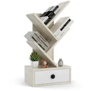 COSTWAY 60 CM Bibliothèque en Forme d'Arbre 5 Niveaux avec Tiroir, Mini Étagères de Rangement pour Bureau, Salon et Chambre, Beige pas cher