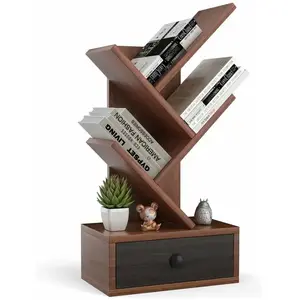 COSTWAY 60 CM Bibliothèque en Forme d'Arbre 5 Niveaux avec Tiroir, Mini Étagères de Rangement pour Bureau, Salon et Chambre, Marron pas cher