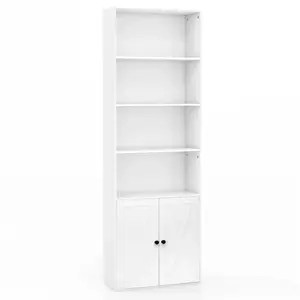 COSTWAY 180 CM Bibliothèque 4 Niveaux avec Armoire à 2 Portes, Meuble Étagère de rangement avec Dispositif Anti-basculement, Blanc pas cher