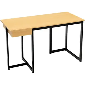 COSTWAY Bureau Informatique avec Tiroir, Cadre en Métal, Repose-pieds Réglables, 120 x 55 x 75 cm, Naturel pas cher