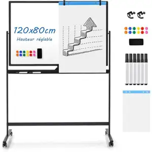 Costway - Tableau Blanc Mobile Magnétique Double Face, 120x80cm, Tableau Réversible Effaçable à Sec, Hauteur Réglable sur 2 Positions, 12 Aimants, pas cher