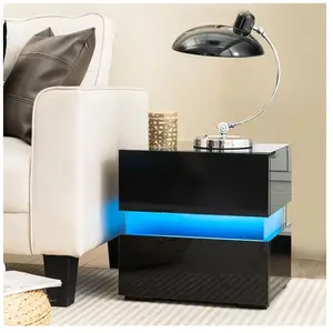 Table de Chevet LED avec 2 Tiroirs - COSTWAY - Lumineuse Télécommandée - 22 Modes&5 Luminosités pas cher