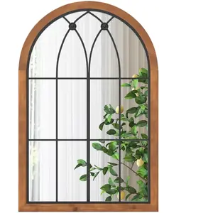 COSTWAY Miroir Mural Décoratif 60x90 CM Miroir Verrière Arche Design industriel, Cadre en Bois de Sapin pour Entrée, Salon, Chambre pas cher