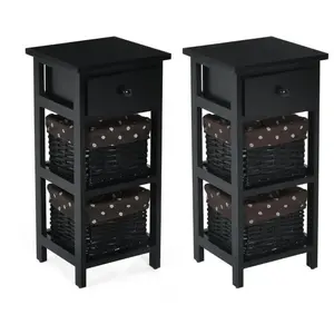 Table de Chevet - COSTWAY - Style Vintage - Cadre en Bois de Paulownia - Noir pas cher