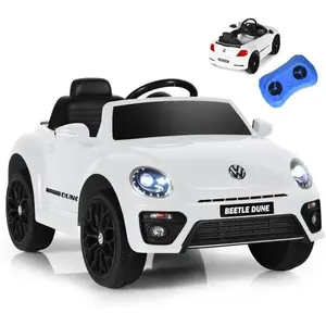 GOPLUS Voiture Électrique Enfant 3-8 Ans 12V Coccinelle avec Télécommande 2,4G,1 Place avec LED-Bluetooth-USB,3-5 KM-H,BlancVendu parcdiscount