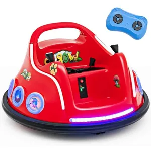 GOPLUS Auto-Tamponneuse 12V Rotation à 360º avec Télécommande Parental, Lumière, Musique, pour Enfants 3-8 Ans, 73X73X43CM, Rouge pas cher